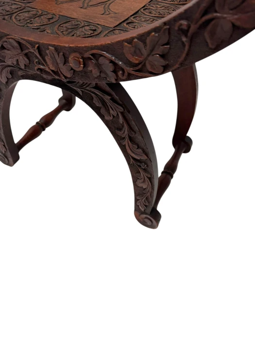 Art Nouveau Walnut Savonarola Hand-Carved Stool, 1900s